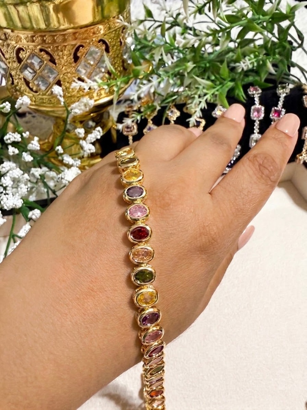 AAA+cubic zirconia 18k gold plated multi colored bracelet